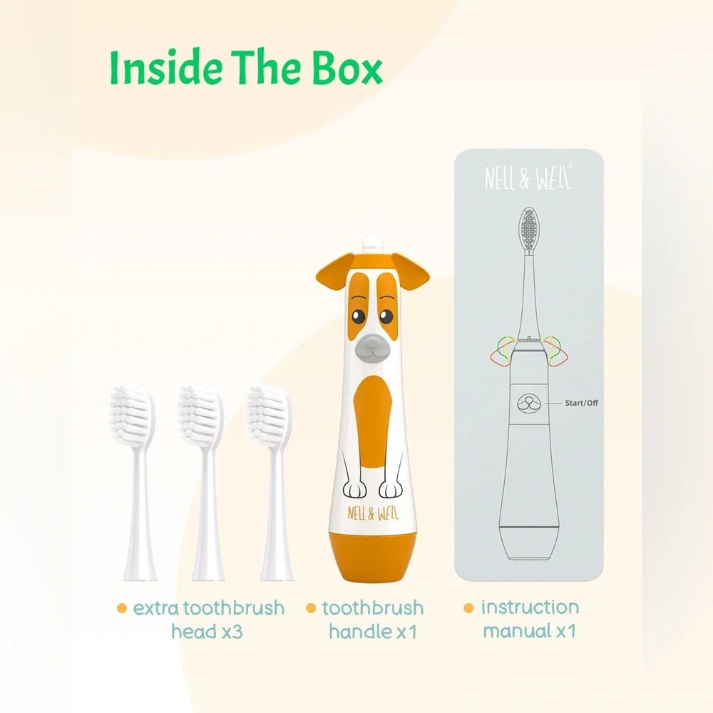 Kids Electric Toothbrush with 2mins Brushing Timer, Battery Powered, 3 Heads